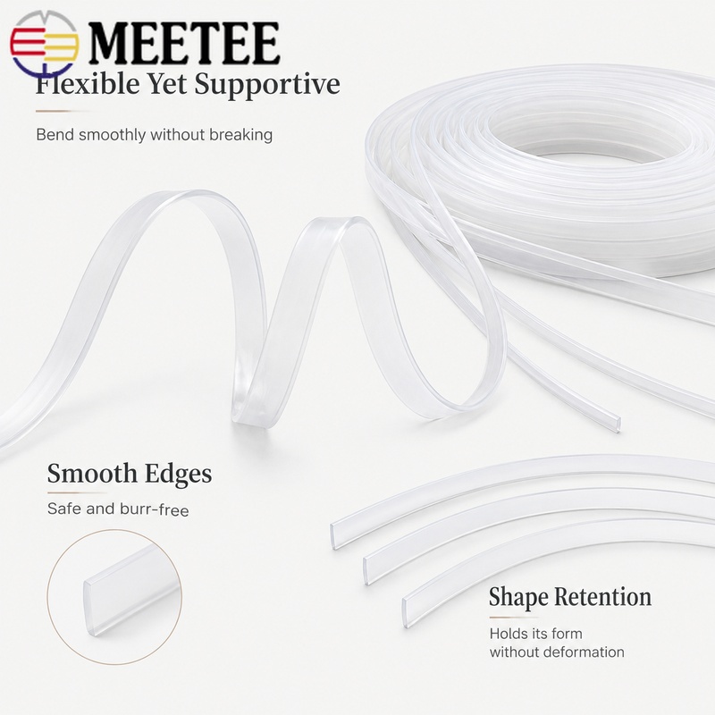 Textile Sewing Support - 5M 4-12x1.3-2mm Clear Plastic Corset Boning