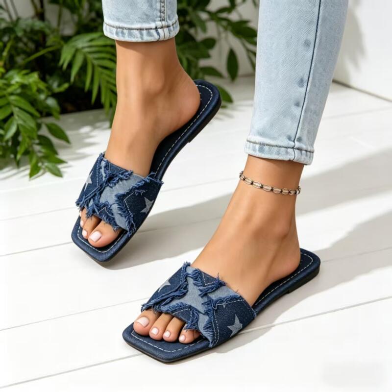 Y2K Denim Strap Flat Heel Sand - đánh giá và giá Sewing Expert